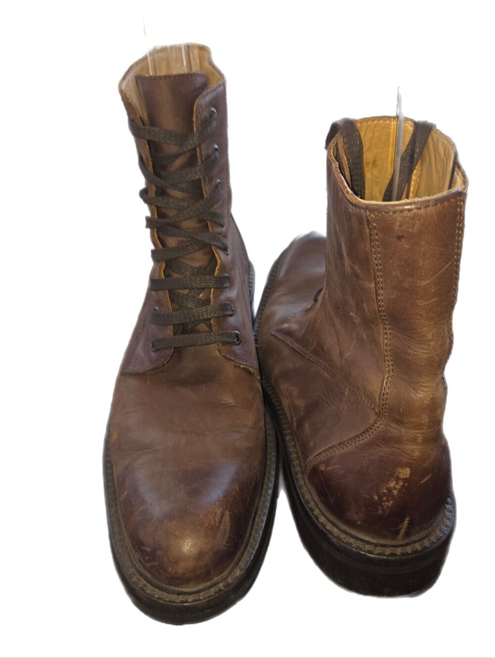 Buttero Men's Brown Leather Distressed Lace-Up High-Top Boots Size 43 1/2 - Picture 5 of 7